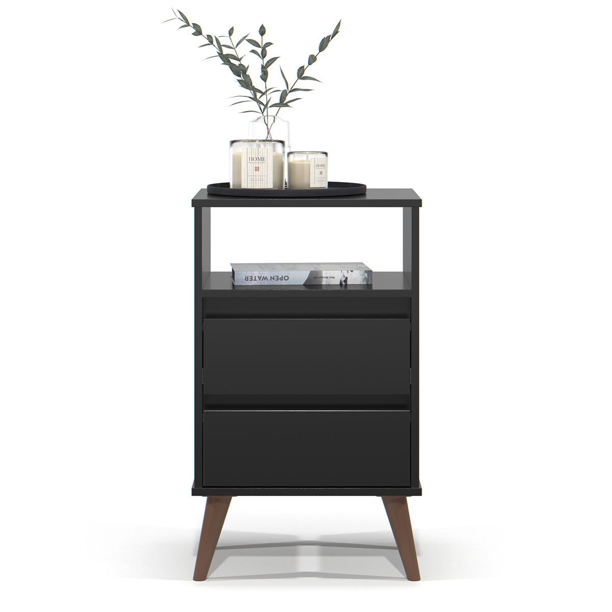 Mesa de Cabeceira 2 Gavetas com Nicho Aroma Preto