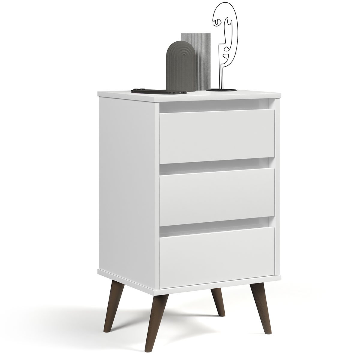 Mesa de Cabeceira 3 Gavetas com Pés Palito Woon Branco