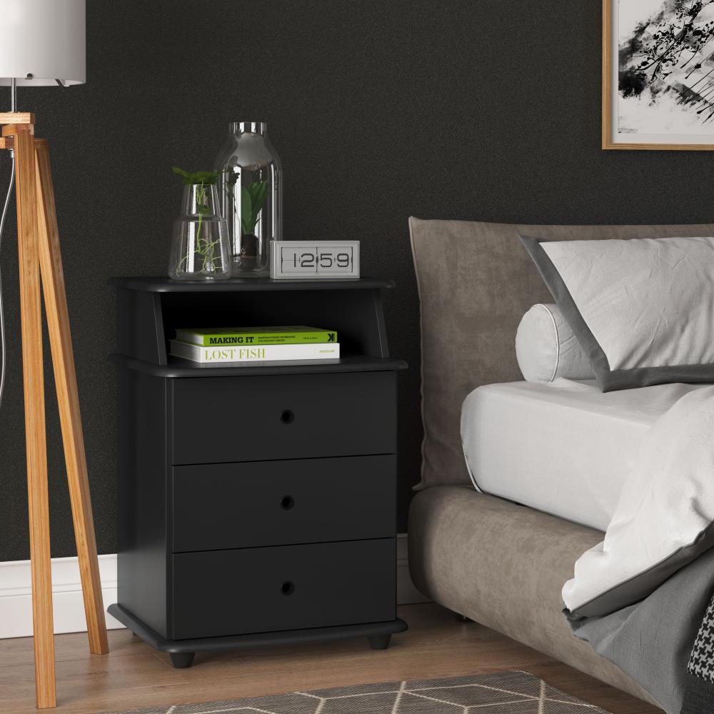 Mesa de Cabeceira Luxo com 3 Gavetas - Preto - EJ Móveis