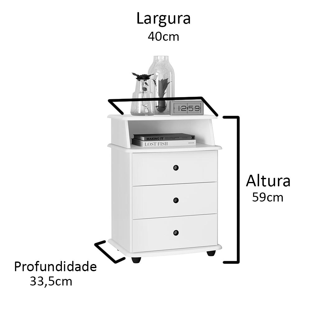 Mesa de Cabeceira Luxo com 3 Gavetas - Preto - EJ Móveis