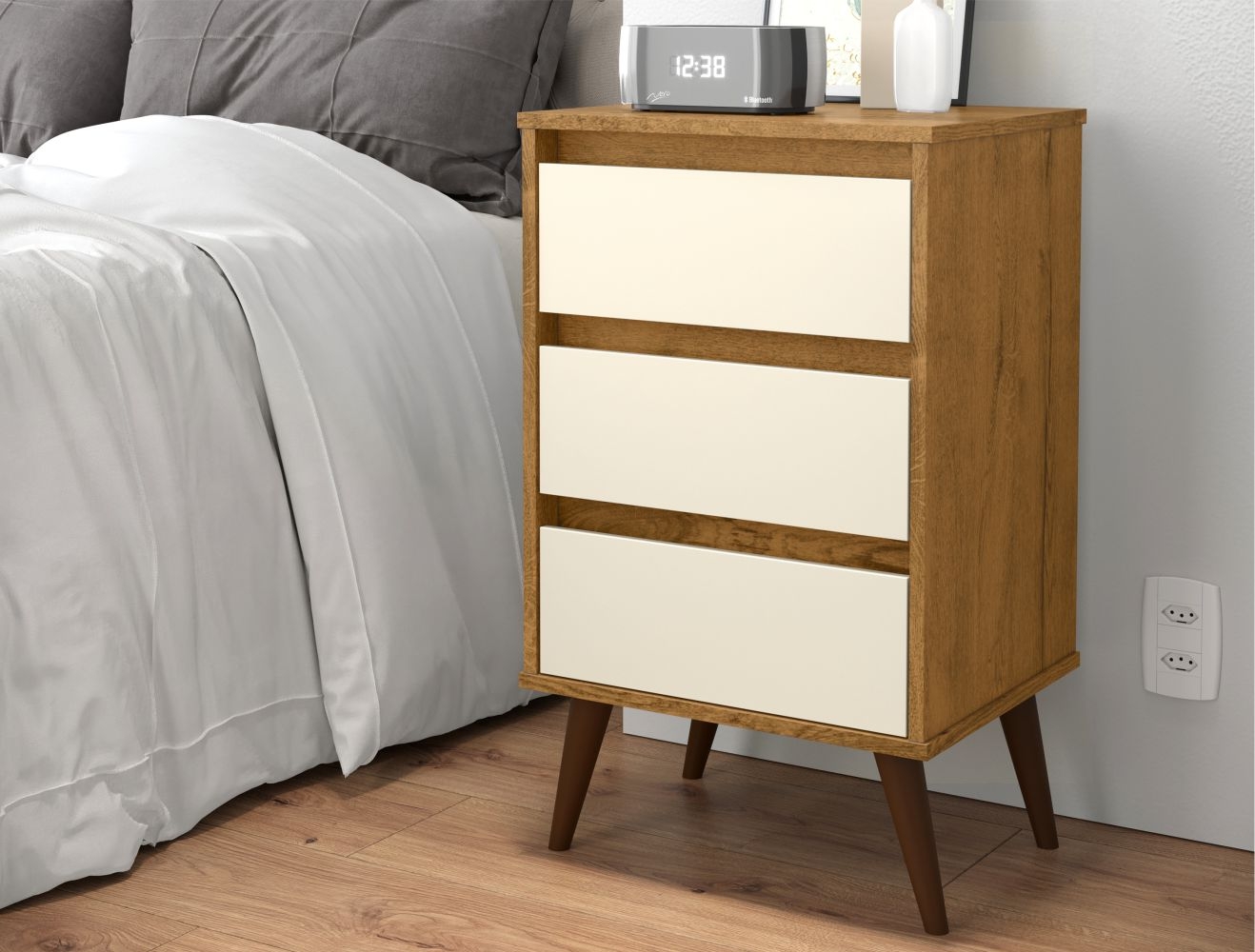 Mesa de Cabeceira Mundo Retrô Freijo Off White