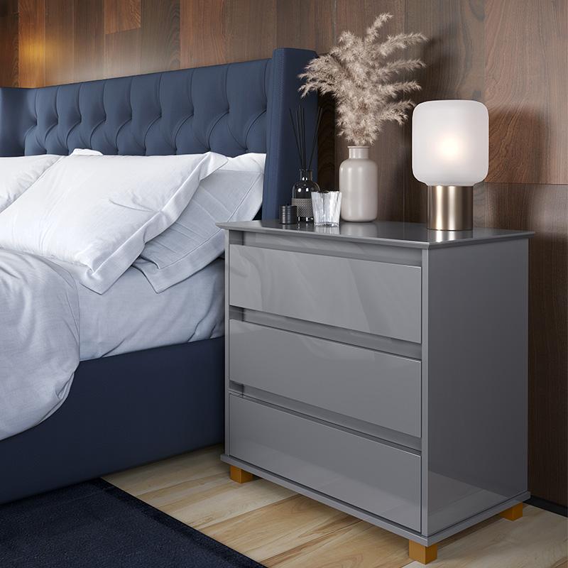 Mesa de Cabeceira Quarto Mini Cômoda EJ com 3 Gavetas Cinza