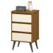 Mesa de Cabeceira Retrô Wood 3 Gavetas Organizadoras Pés Palito Anti-Umidade Mesinha Decorativa Quarto Lateral Cama - Freijó/Off White - RPM Móveis