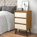 Mesa de Cabeceira Retrô Wood 3 Gavetas Organizadoras Pés Palito Anti-Umidade Mesinha Decorativa Quarto Lateral Cama - Freijó/Off White - RPM Móveis
