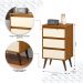 Mesa de Cabeceira Retrô Wood 3 Gavetas Organizadoras Pés Palito Anti-Umidade Mesinha Decorativa Quarto Lateral Cama - Freijó/Off White - RPM Móveis