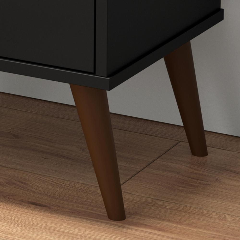 Mesa de Cabeceira Retrô Wood 3 Gavetas Organizadoras Pés Palito Anti-Umidade Mesinha Decorativa Quarto Lateral Cama - Preto - RPM Móveis