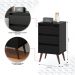 Mesa de Cabeceira Retrô Wood 3 Gavetas Organizadoras Pés Palito Anti-Umidade Mesinha Decorativa Quarto Lateral Cama - Preto - RPM Móveis