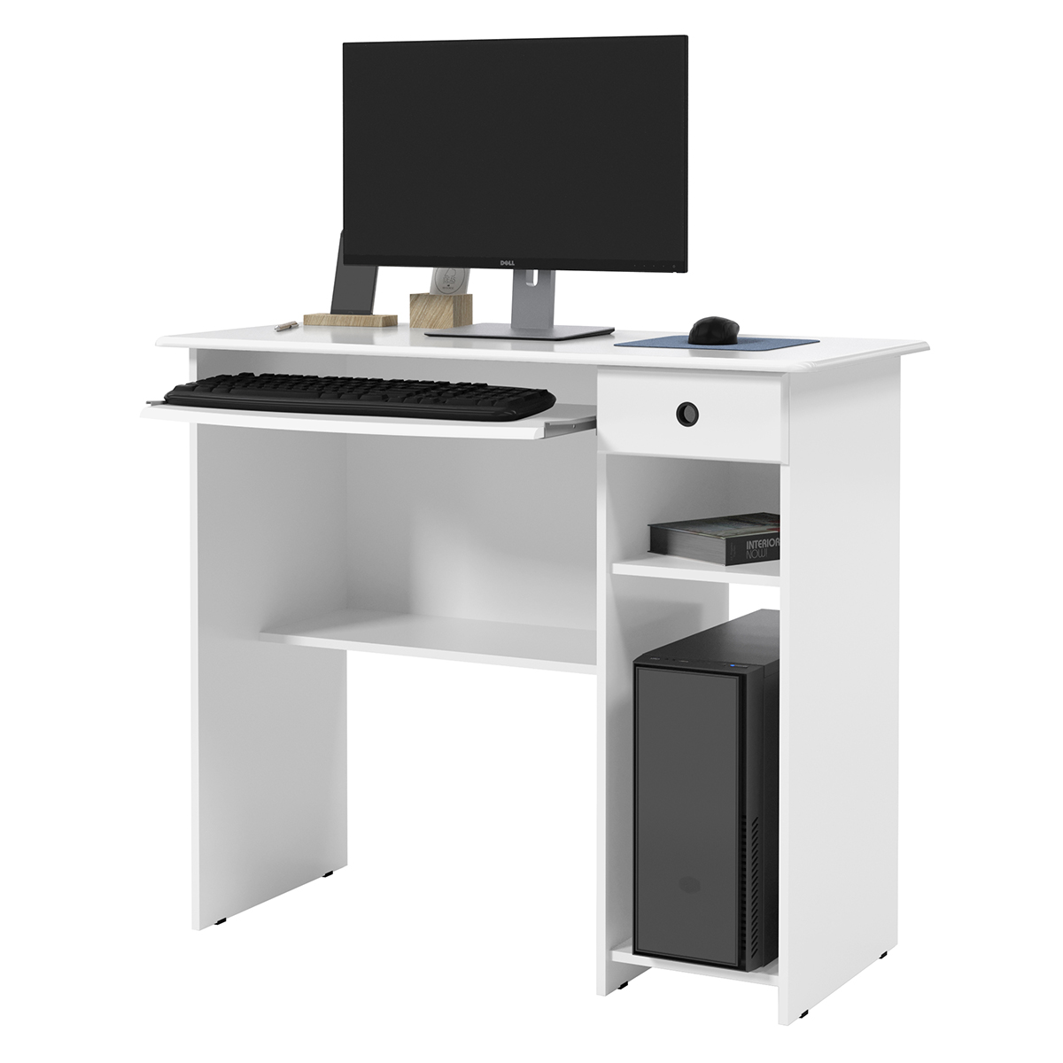 Mesa de Computador Escrivaninha com Gaveta Retrô Cantinho Estudo Escritório Quarto Pequeno – Viena - Branco - RPM