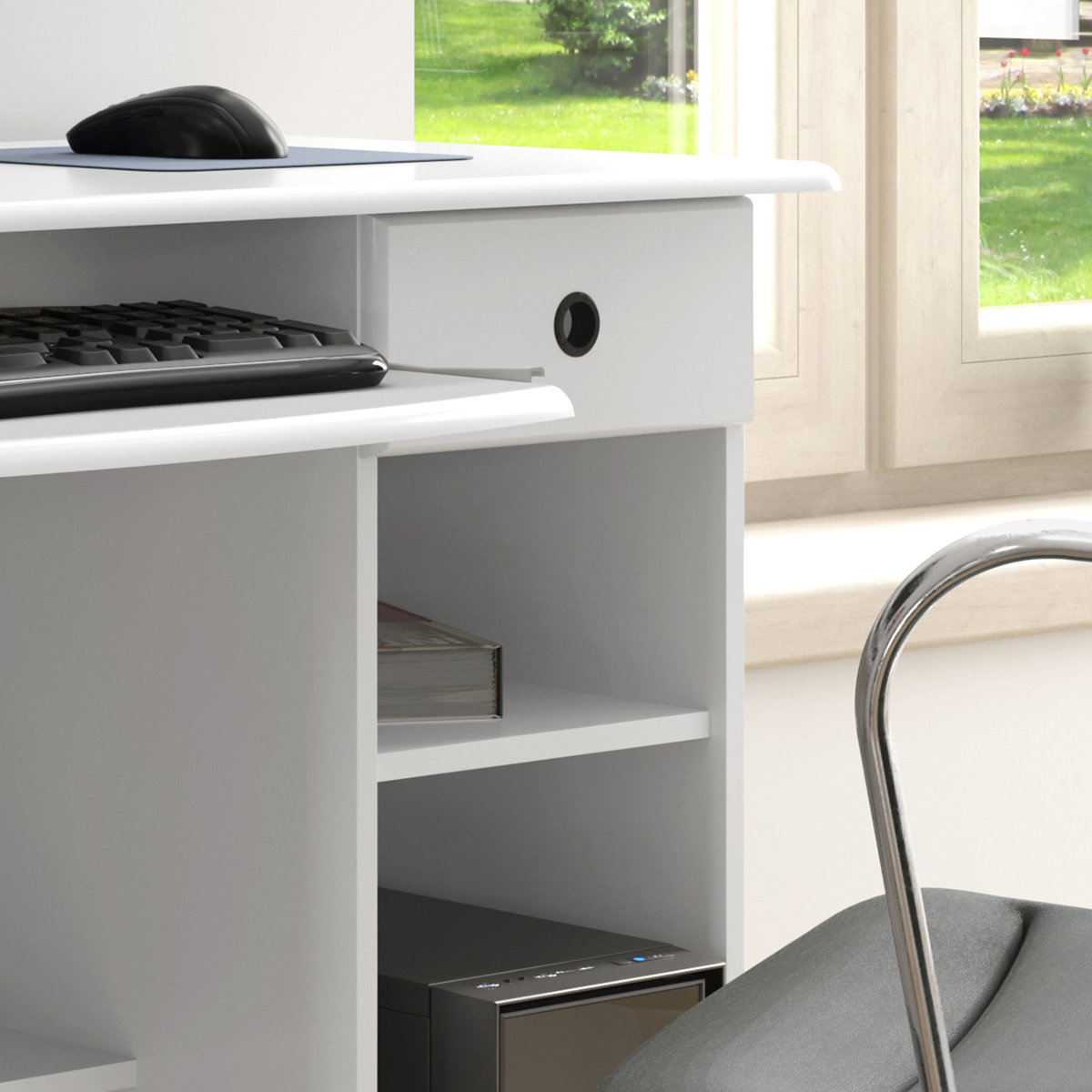 Mesa de Computador Escrivaninha com Gaveta Retrô Cantinho Estudo Escritório Quarto Pequeno – Viena - Branco - RPM