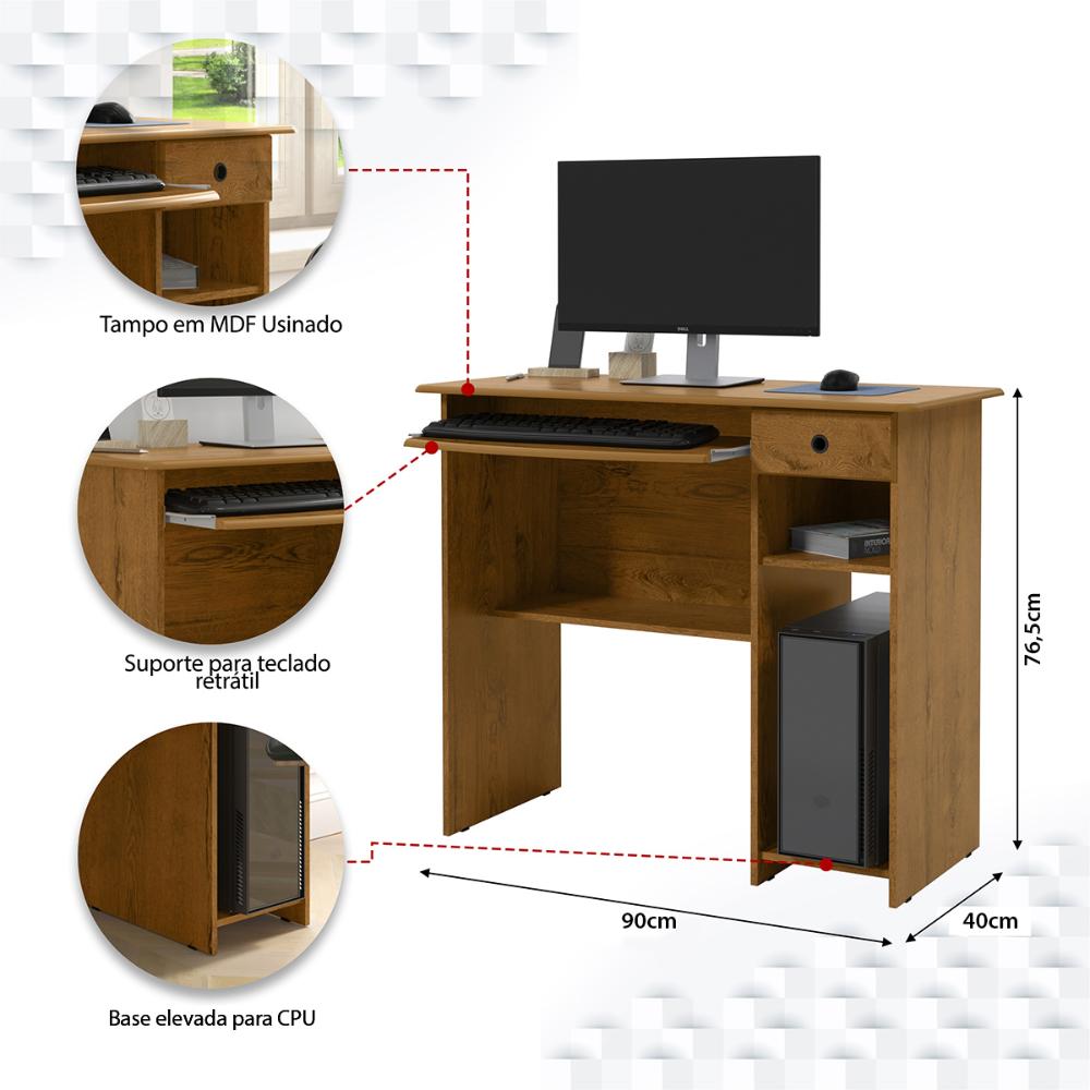 Mesa de Computador Gamer Suporte Teclado CPU Escrivaninha com Gaveta Nicho Quarto Escritório – Viena - Freijó -RPM