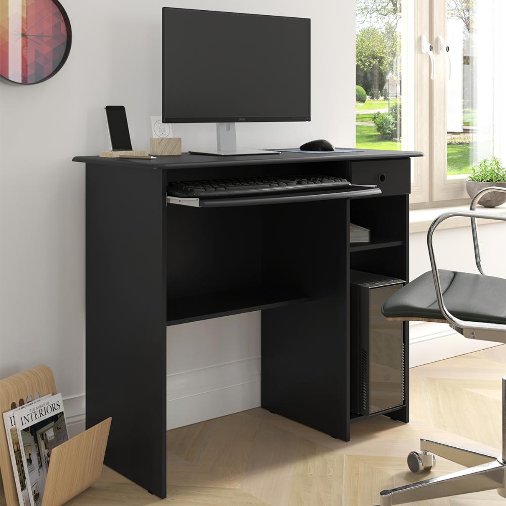 Mesinha PC Notebook Escrivaninha para Computador Gaveta Nicho Prateleira Canto Quarto Escritório Consultório – Viena - Preto - RPM