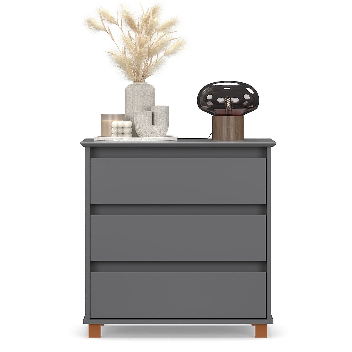 Mini Cômoda para Quarto 3 Gavetas Prisma Cinza