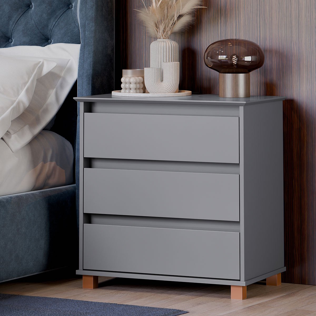 Mini Cômoda para Quarto 3 Gavetas Prisma Cinza