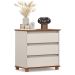 Mini Cômoda para Quarto 3 Gavetas Prisma Off White/Freijó