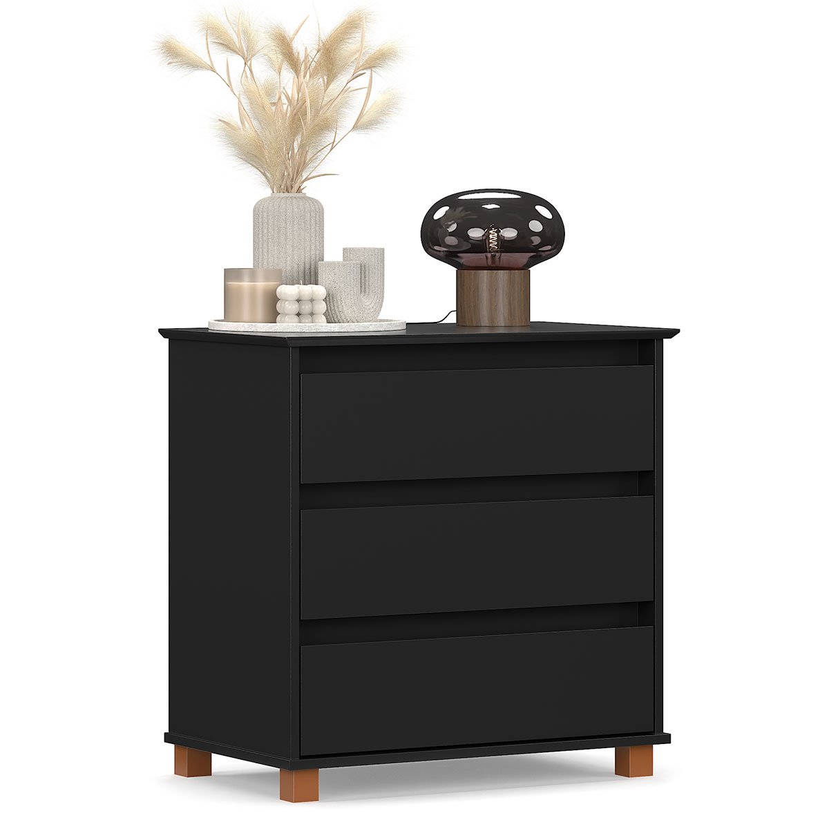 Mini Cômoda para Quarto 3 Gavetas Prisma Preto
