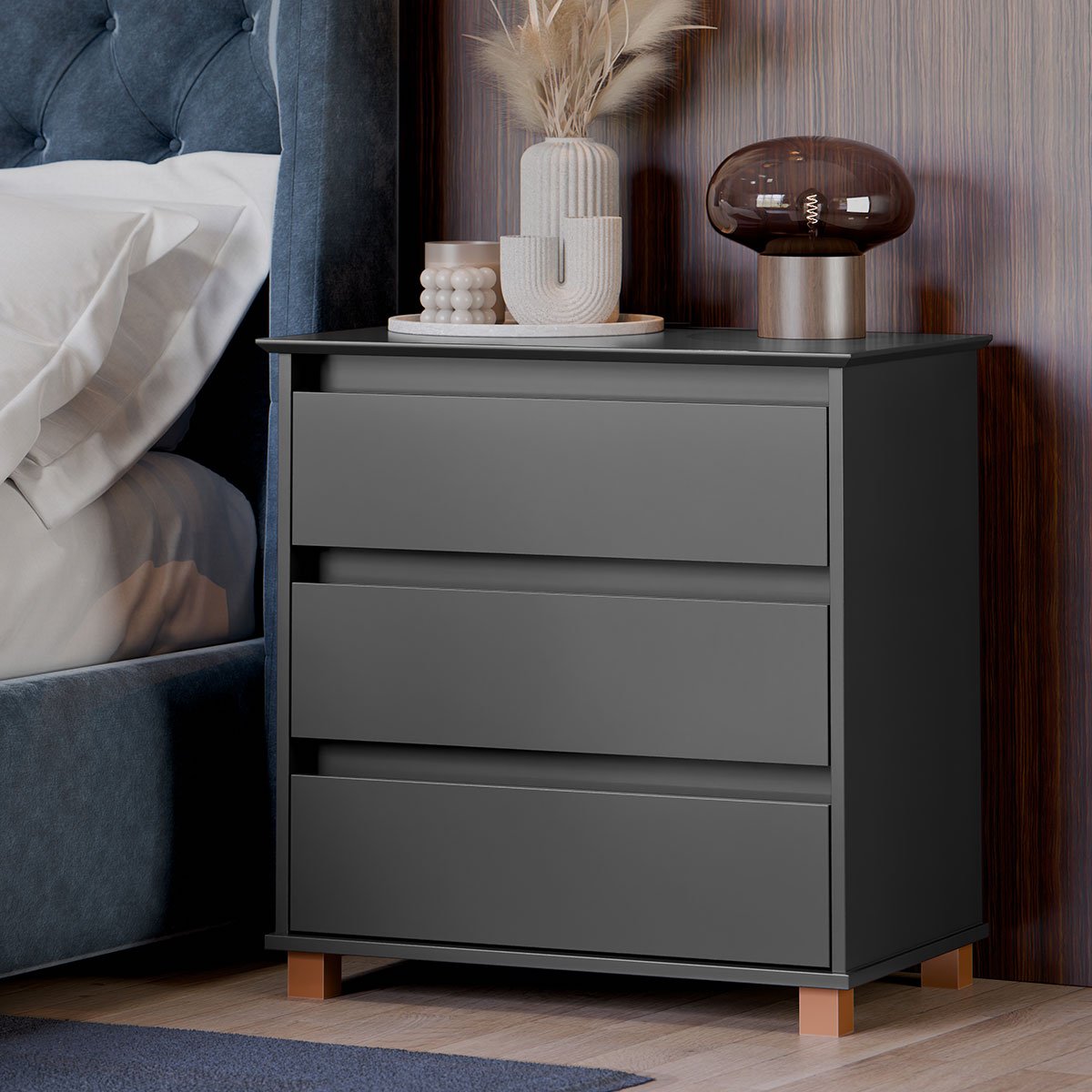 Mini Cômoda para Quarto 3 Gavetas Prisma Preto