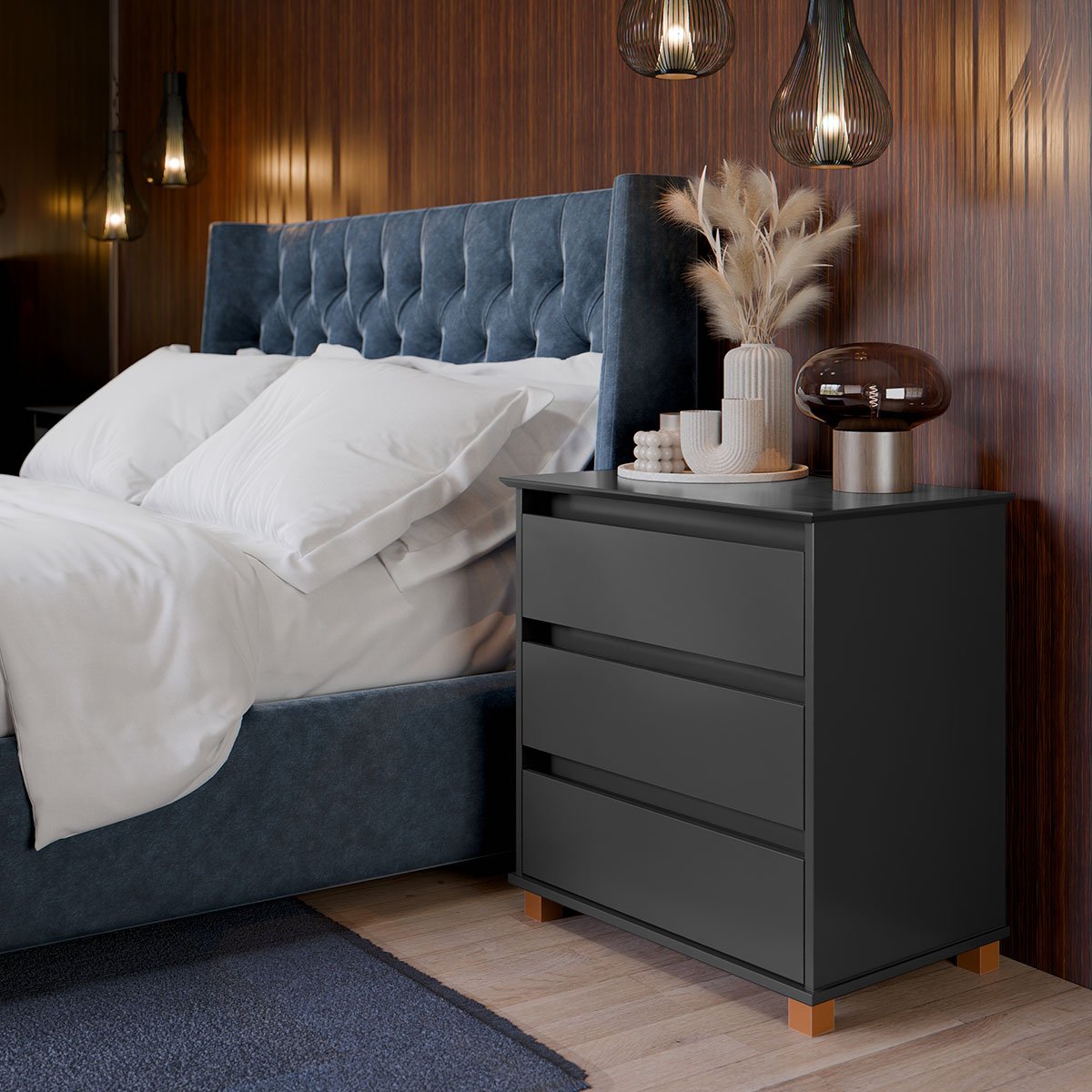 Mini Cômoda para Quarto 3 Gavetas Prisma Preto