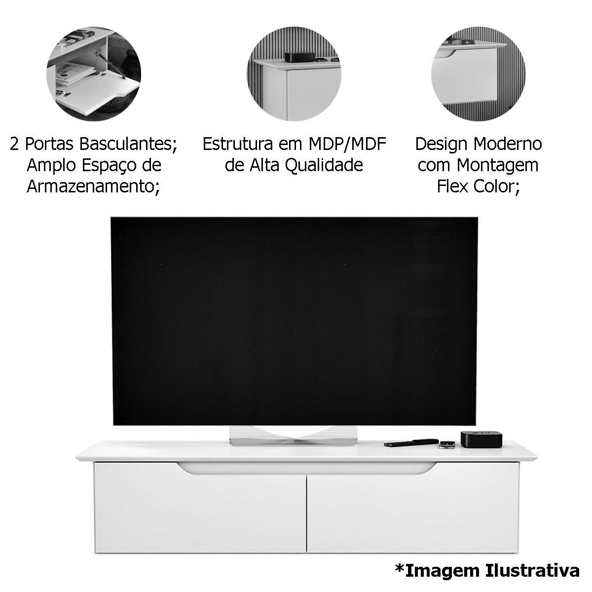 Rack Aparador Suspenso Flex com 2 Portas Flop Branco