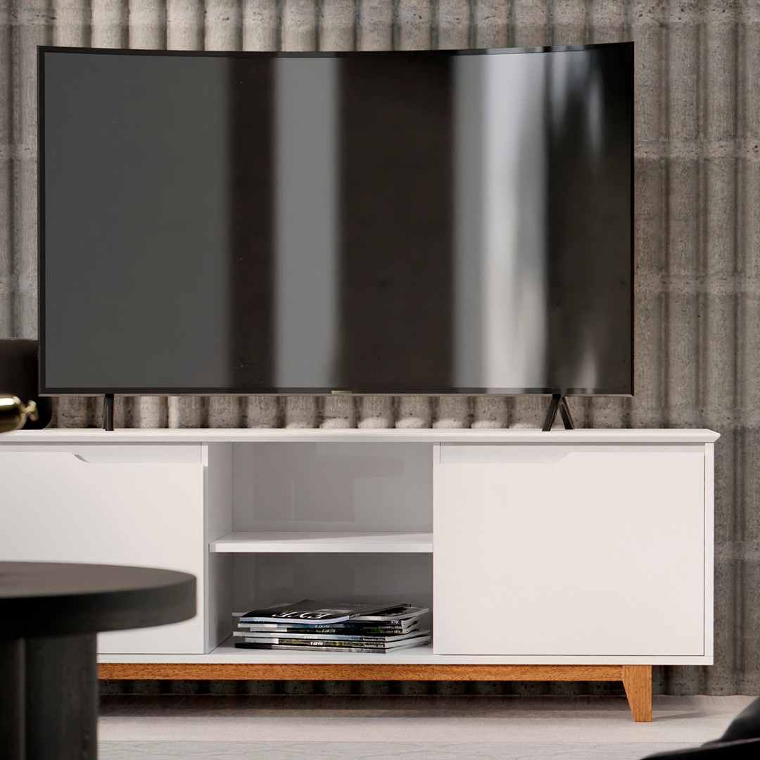 Rack para Sala Bancada de TV 55 Pol 139cm Flow Branco - EJ Móveis