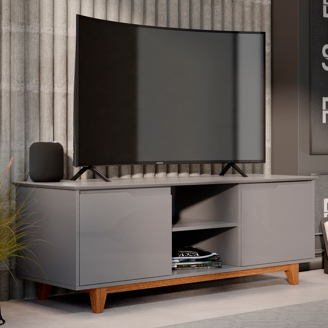 Rack para Sala Bancada de TV 55 Pol 139cm Flow Cinza - EJ Móveis