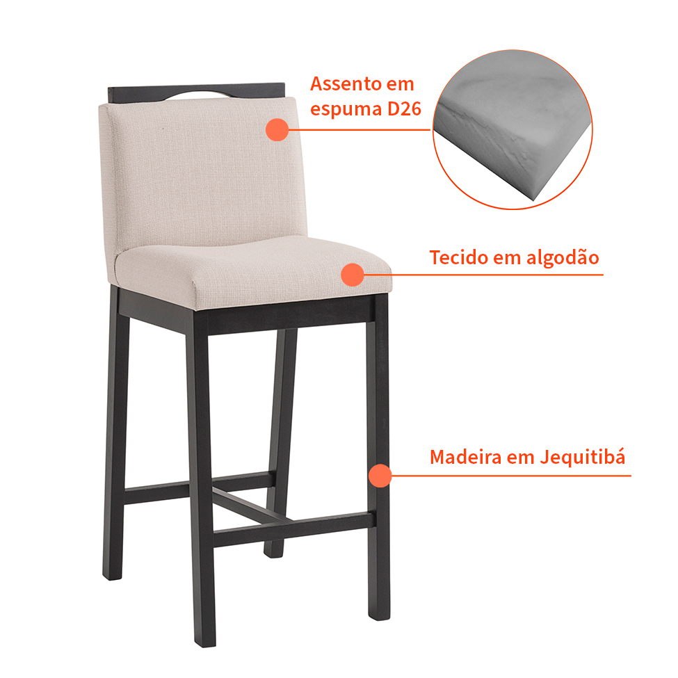 Banqueta Dani Algodão Bege e Preta