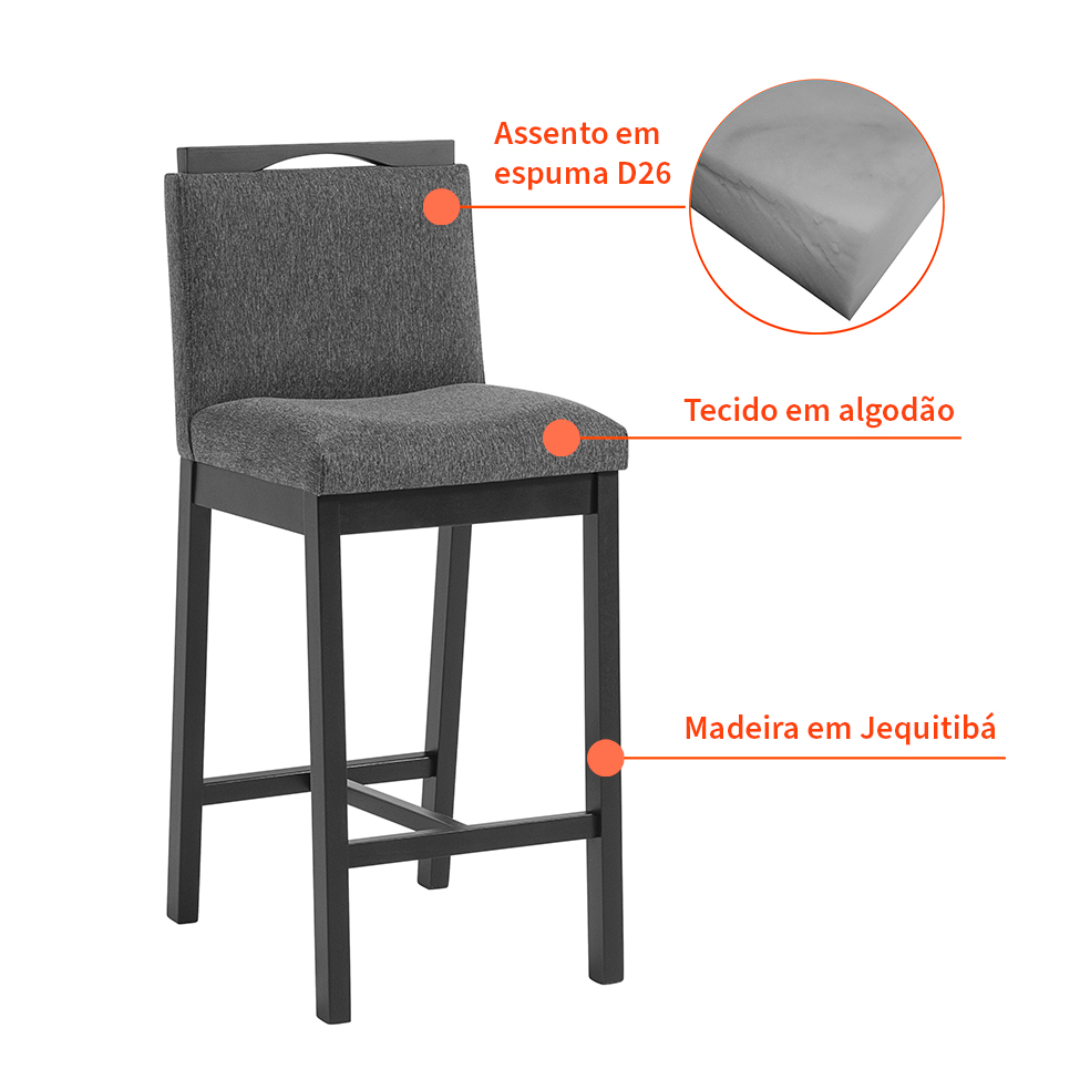 Banqueta Dani Poliéster Cinza e Preta