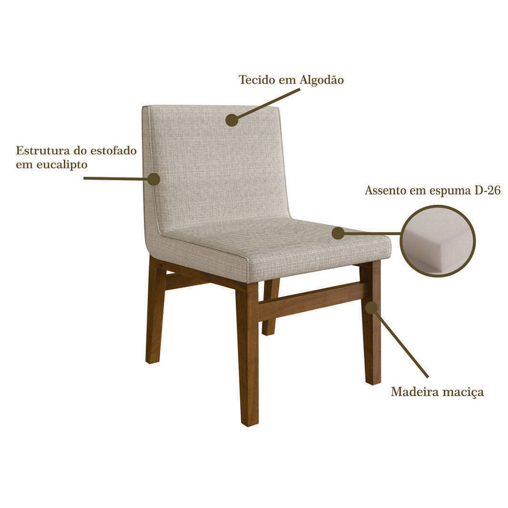 Conjunto com 2 Cadeiras Biena Algodão Bege e Nogueira