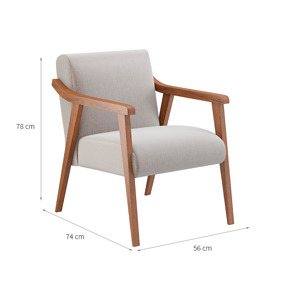 Conjunto com 2 Poltrona Flávia Algodão Bege e Nogueira