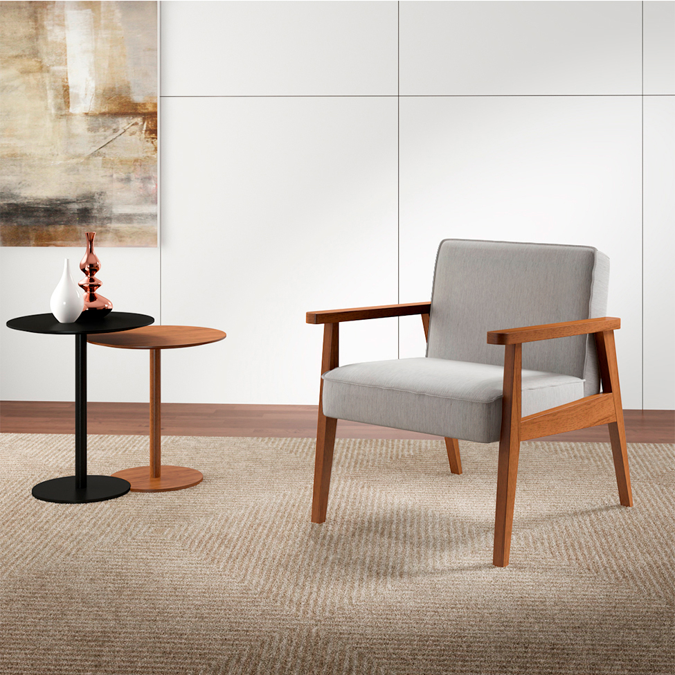 Conjunto com 2 Poltronas Julia Lona Cinza e Nogueira