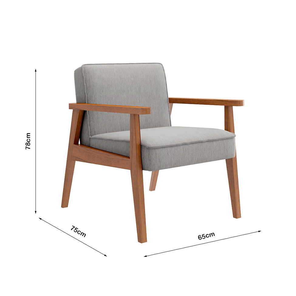 Conjunto com 2 Poltronas Julia Lona Cinza e Nogueira