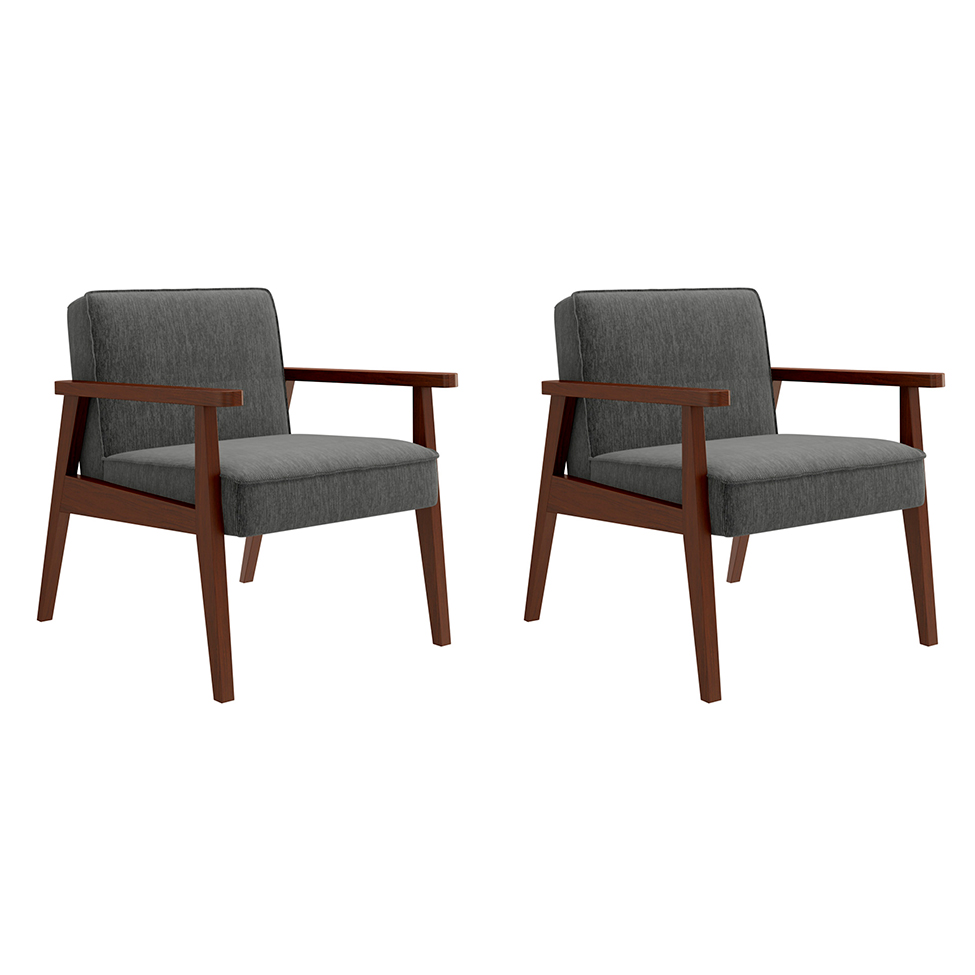 Conjunto com 2 Poltronas Julia Poliéster Grafite e Castanho