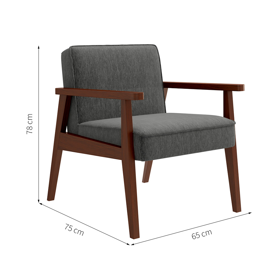 Conjunto com 2 Poltronas Julia Poliéster Grafite e Castanho