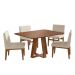 Conjunto de Mesa de Jantar Retangular com Tampo Madeira Frame e 4 Cadeiras Biena Algodão Bege e Nogueira