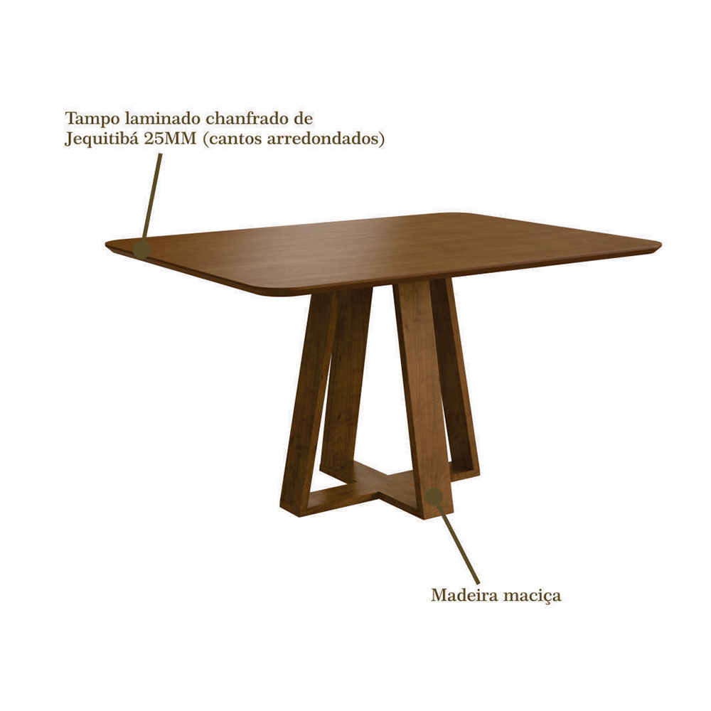 Conjunto de Mesa de Jantar Retangular com Tampo Madeira Frame e 4 Cadeiras Biena Algodão Bege e Nogueira