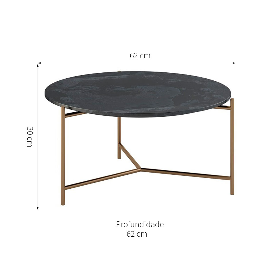 Mesa de Centro Redonda Lotus Preta e Bronze