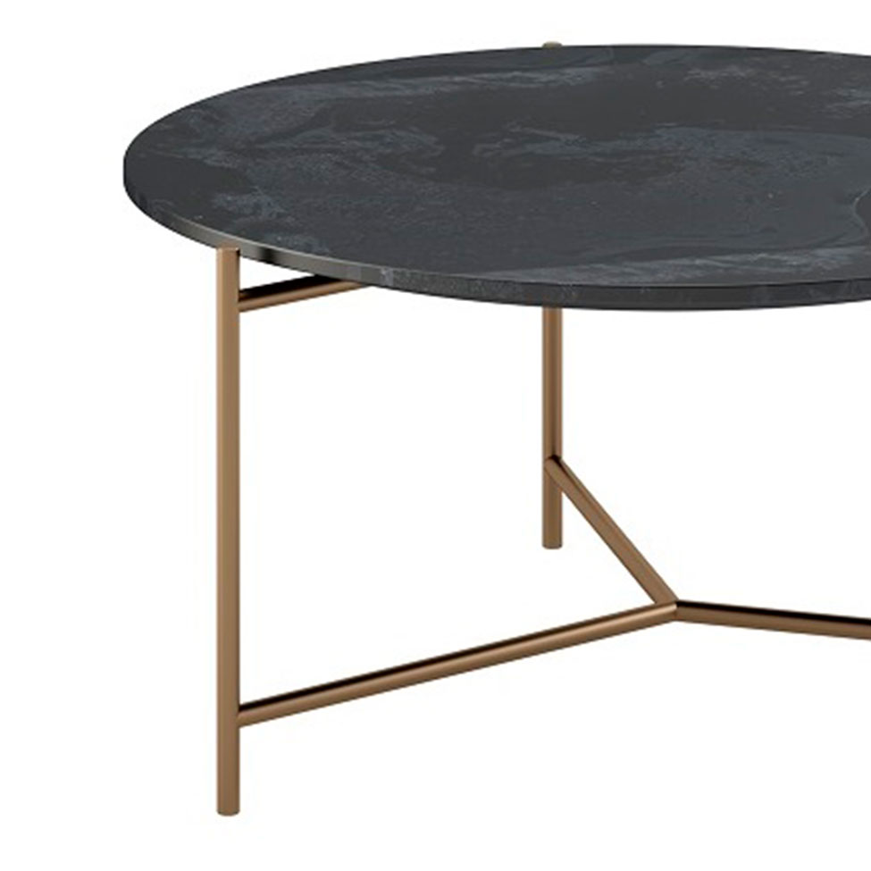 Mesa de Centro Redonda Lotus Preta e Bronze