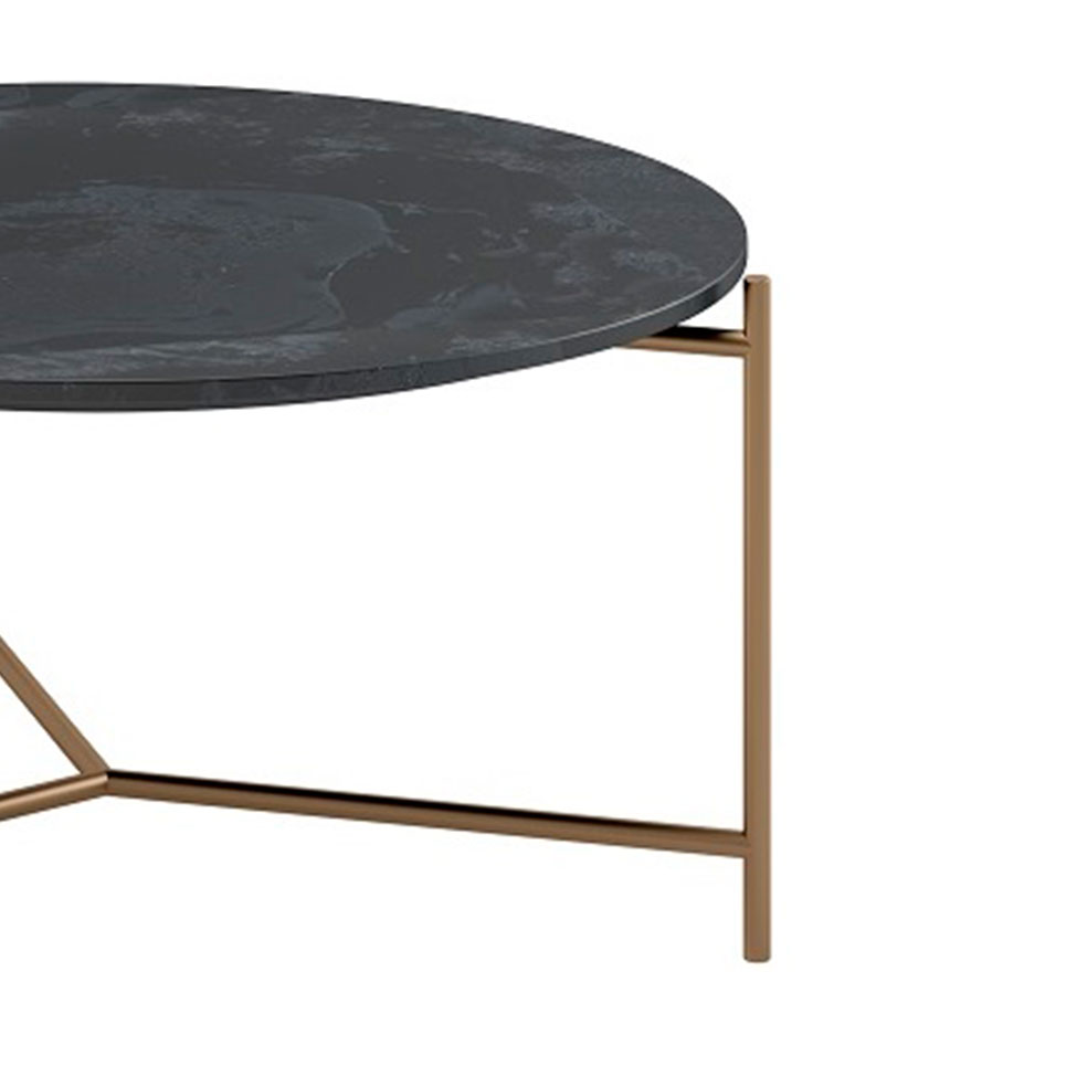 Mesa de Centro Redonda Lotus Preta e Bronze
