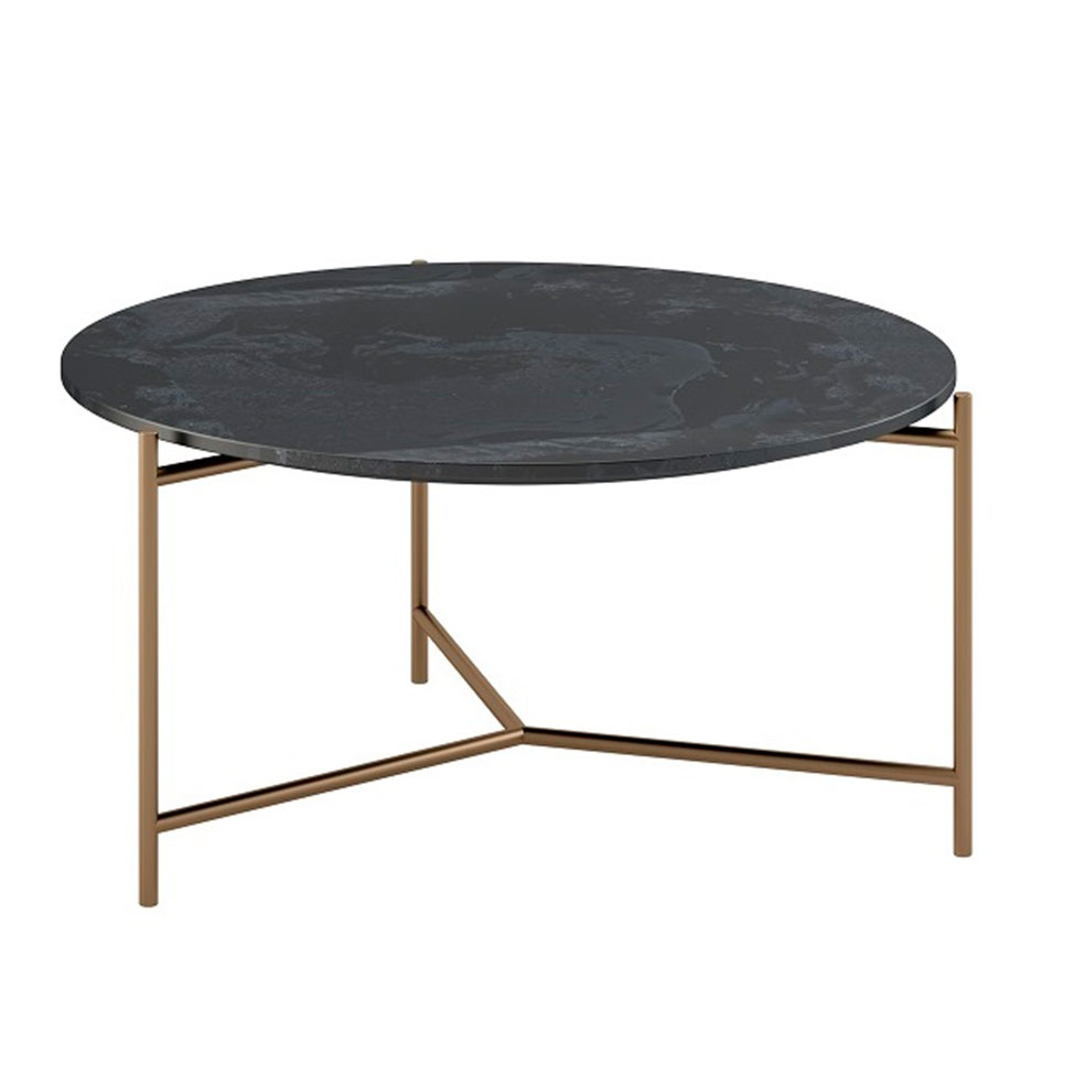 Mesa de Centro Redonda Lotus Preta e Bronze