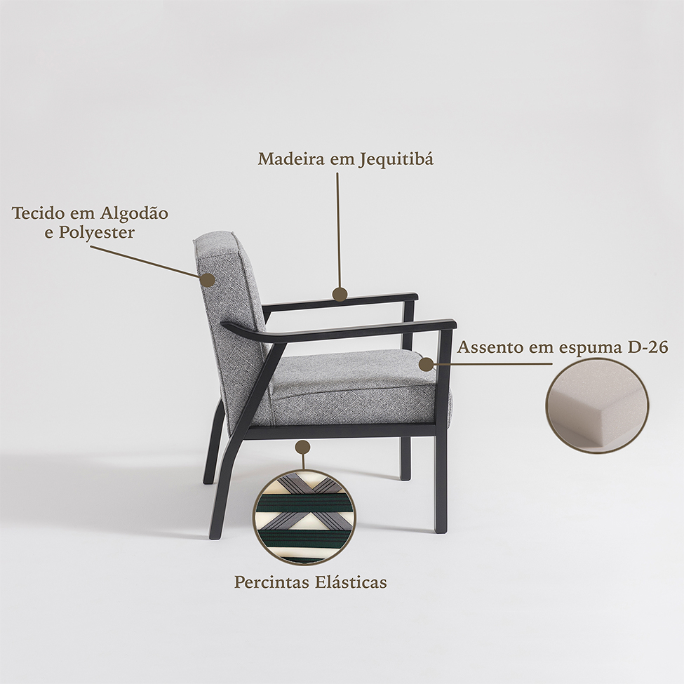 Poltrona Antônia Preta e Cinza