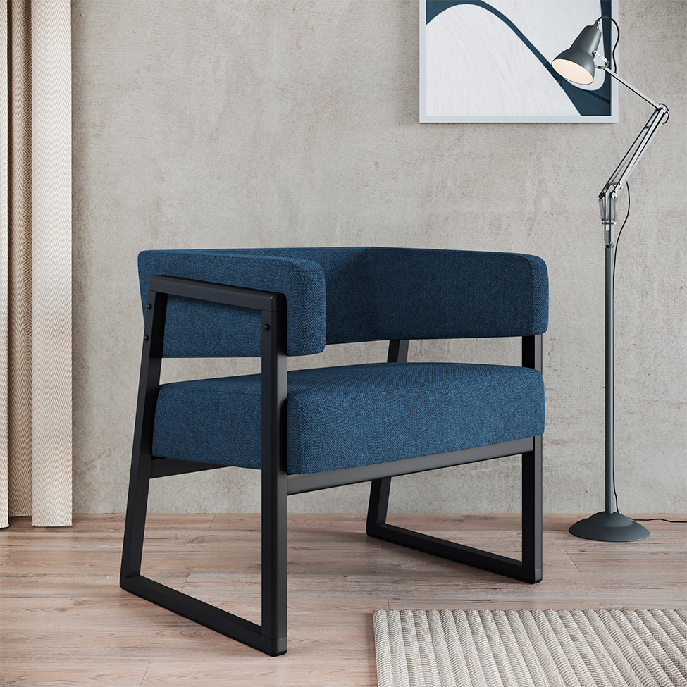 Poltrona Bria Poliéster Azul Marinho e Preto