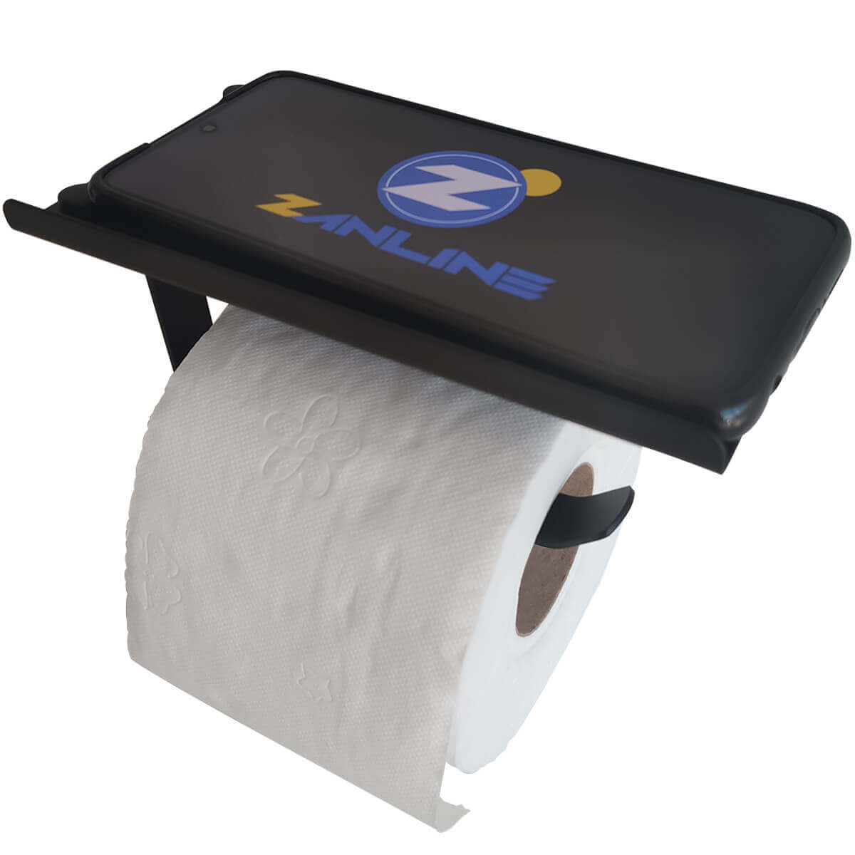Porta Papel Higiênico Preto De Parede Com Suporte Apoio De Celular