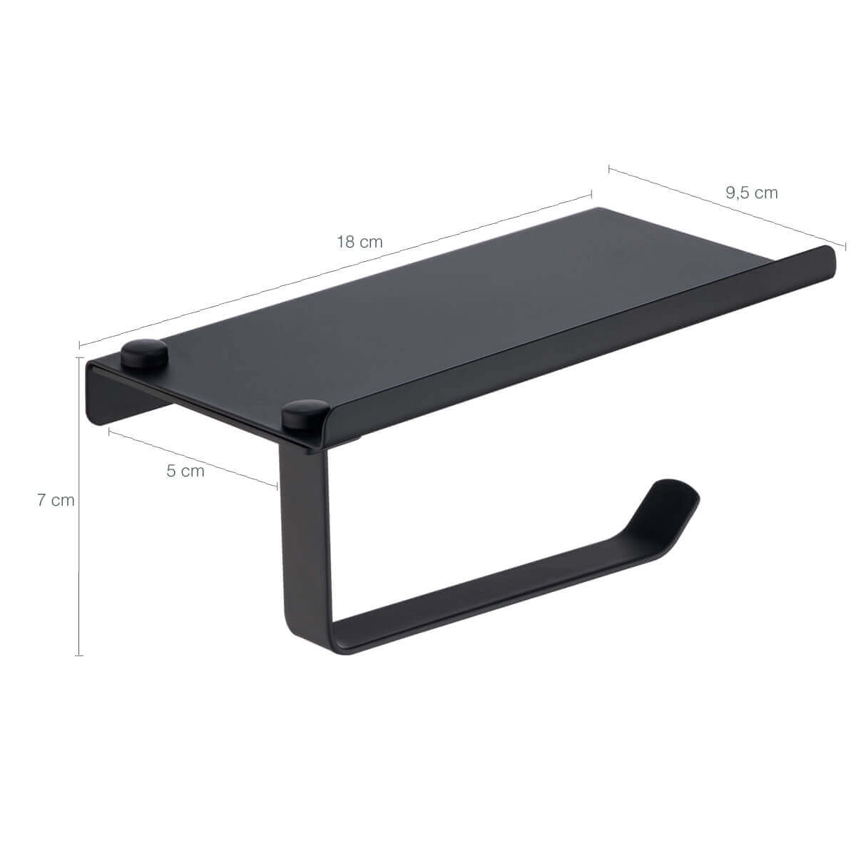Porta Papel Higiênico Preto De Parede Com Suporte Apoio De Celular