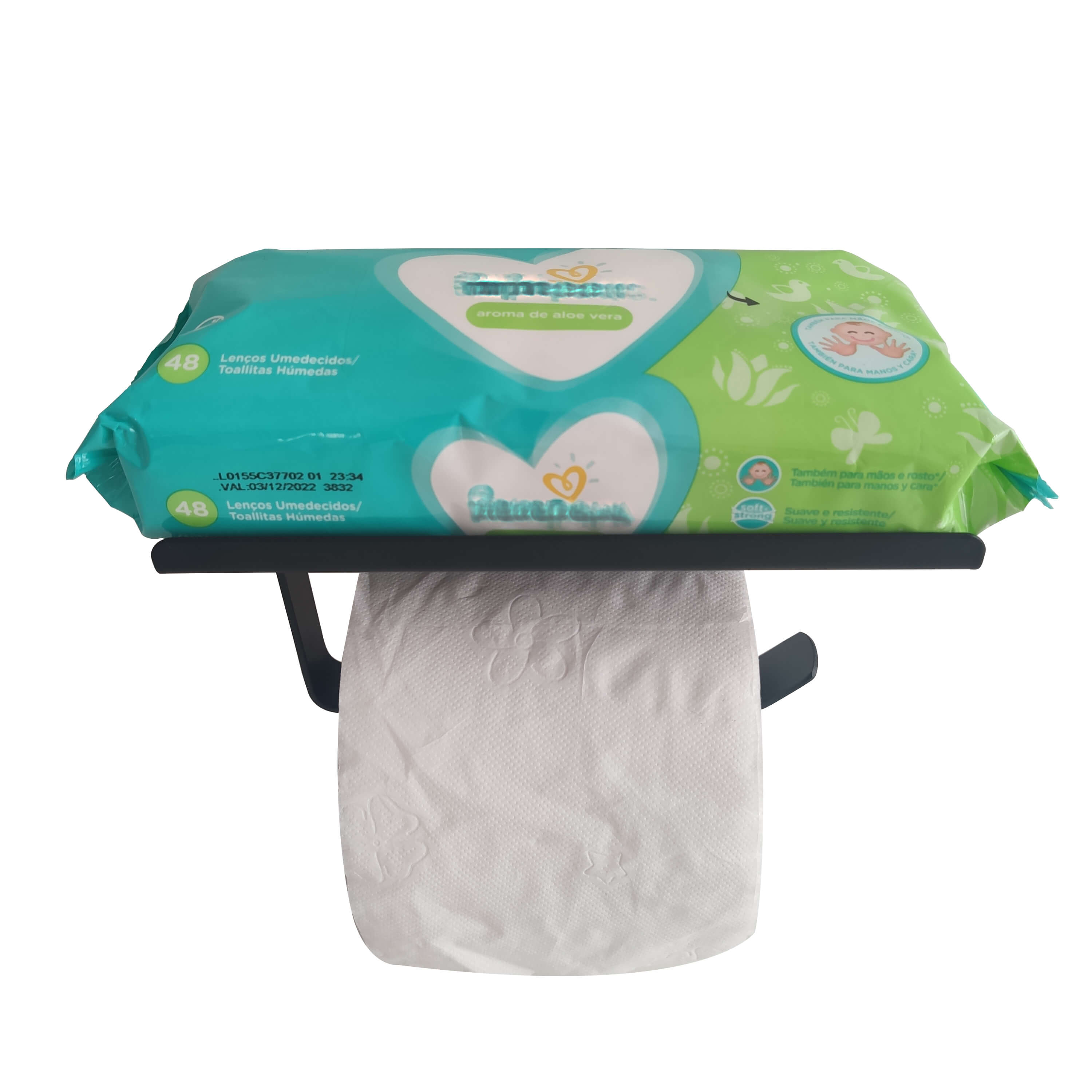 Porta Papel Higiênico Preto De Parede Com Suporte Apoio De Celular