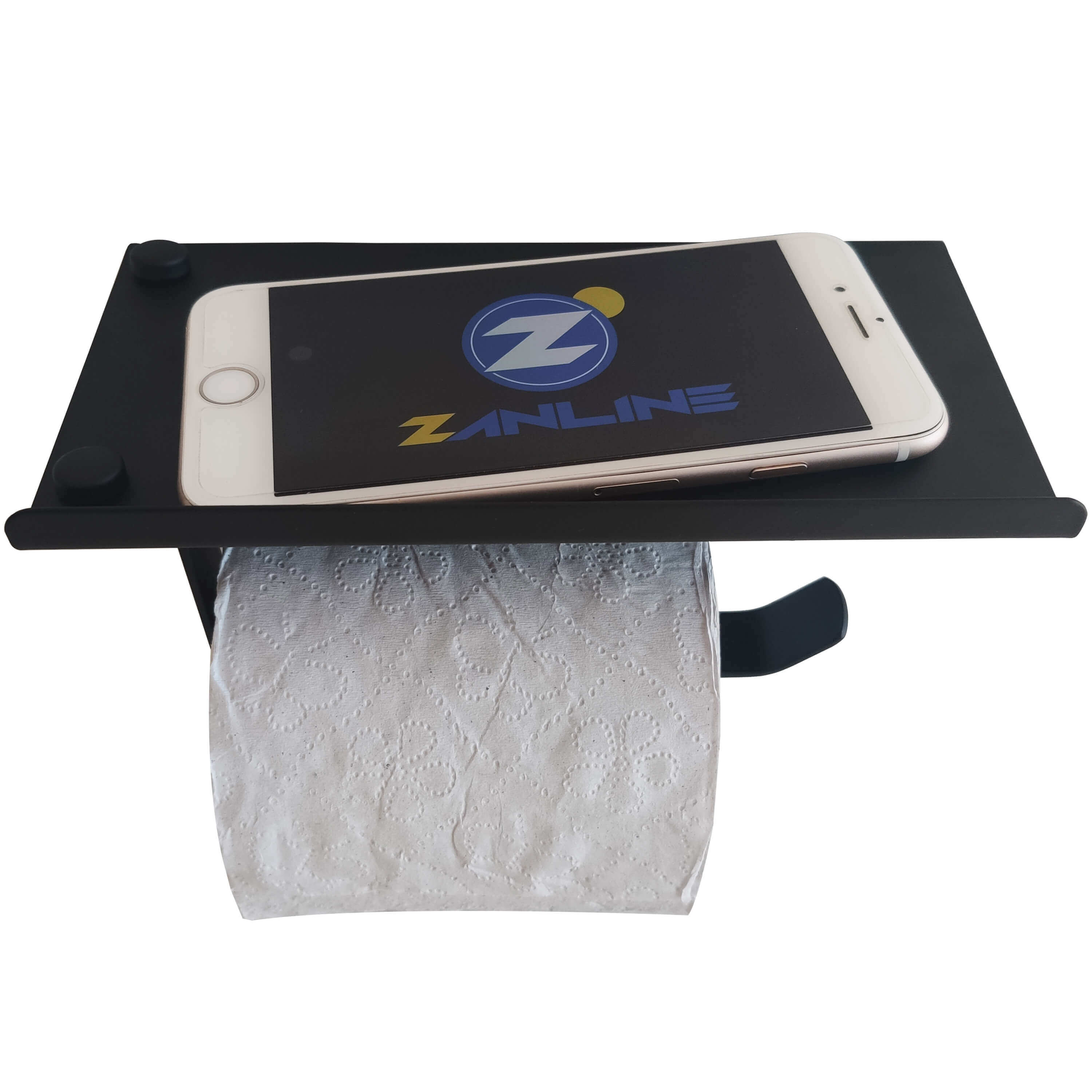 Porta Papel Higiênico Preto De Parede Com Suporte Apoio De Celular