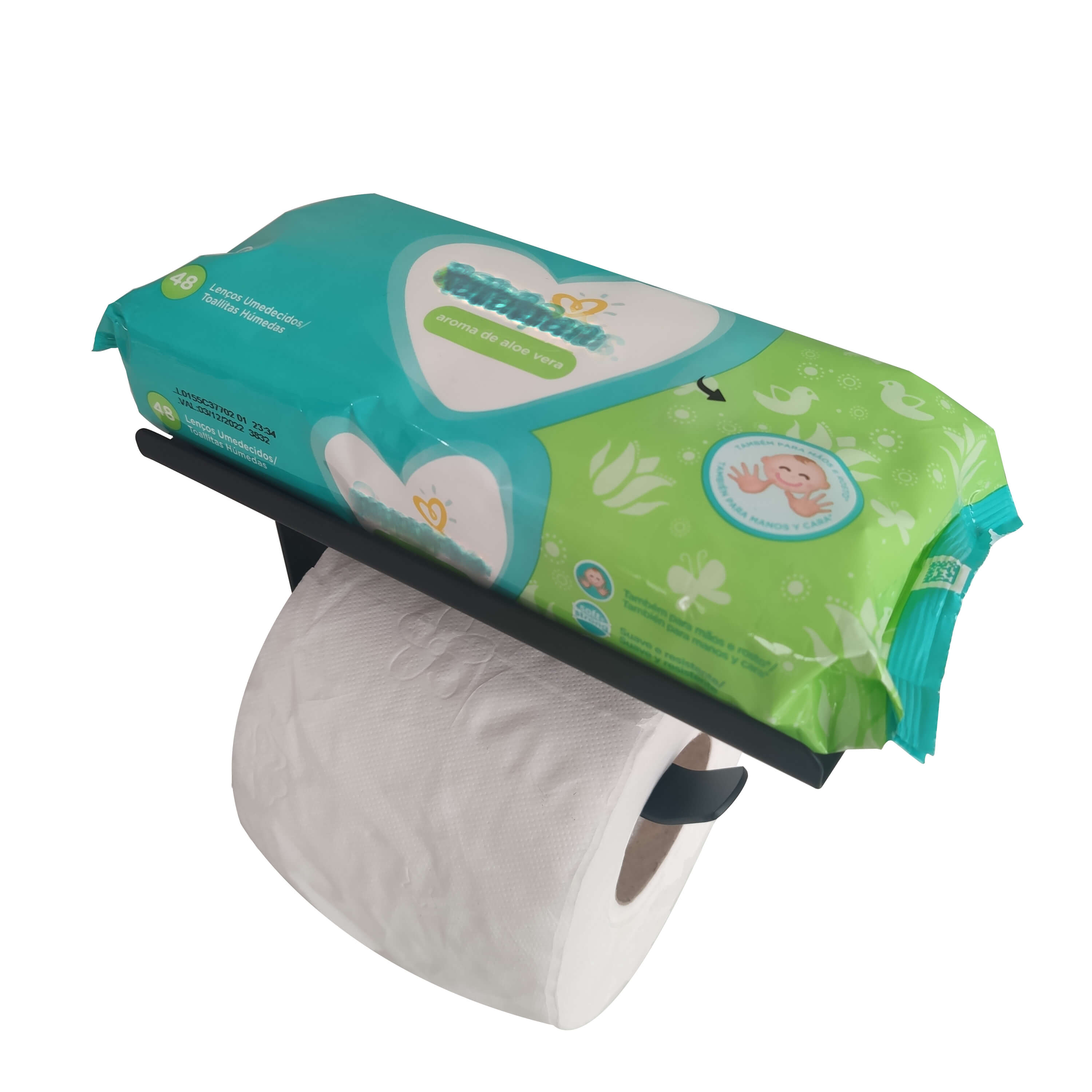 Porta Papel Higiênico Preto De Parede Com Suporte Apoio De Celular