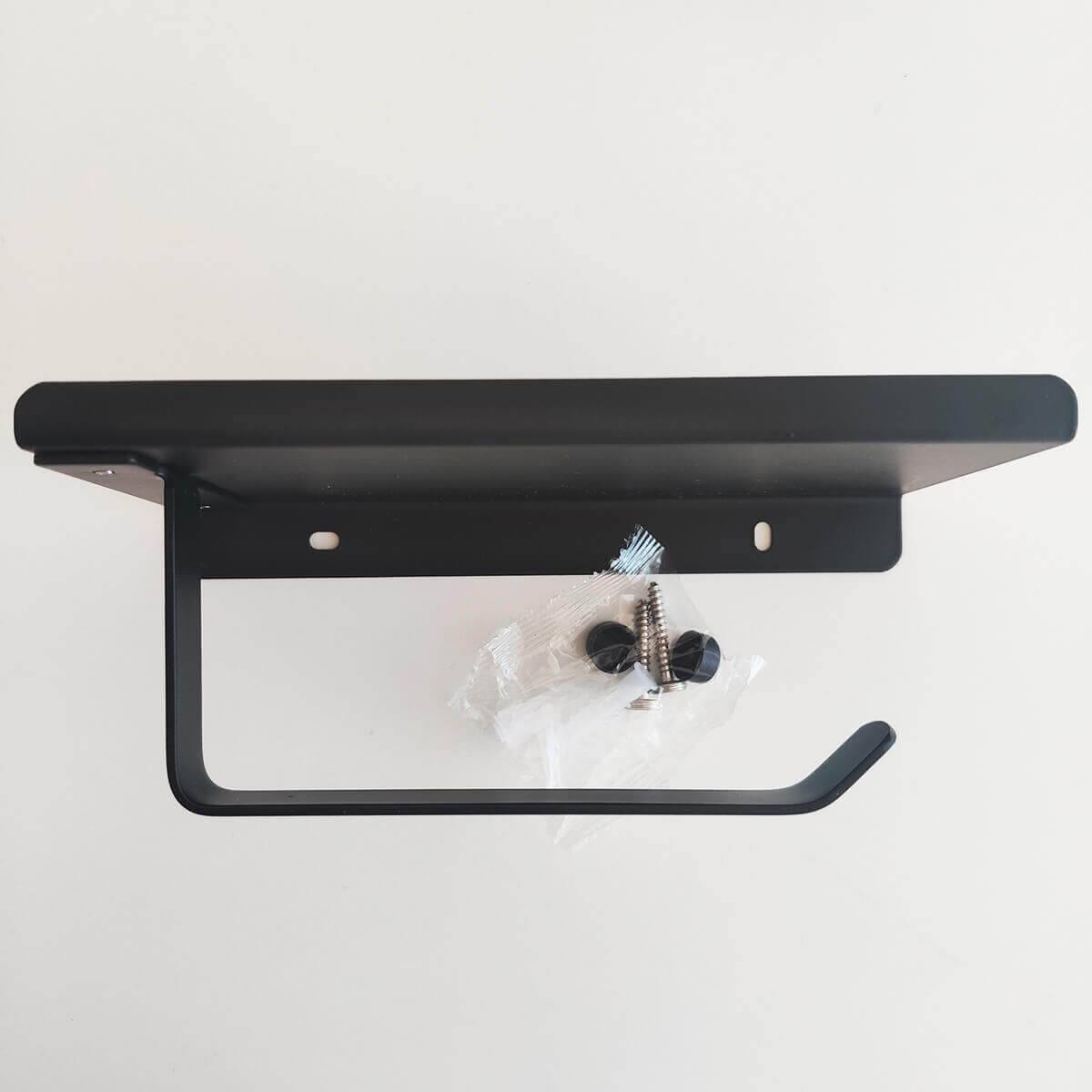 Porta Papel Higiênico Preto De Parede Com Suporte Apoio De Celular