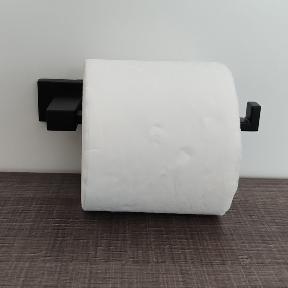 Suporte Porta Papel Higiênico Preto Quadrado De Metal Papeleira Banheiro