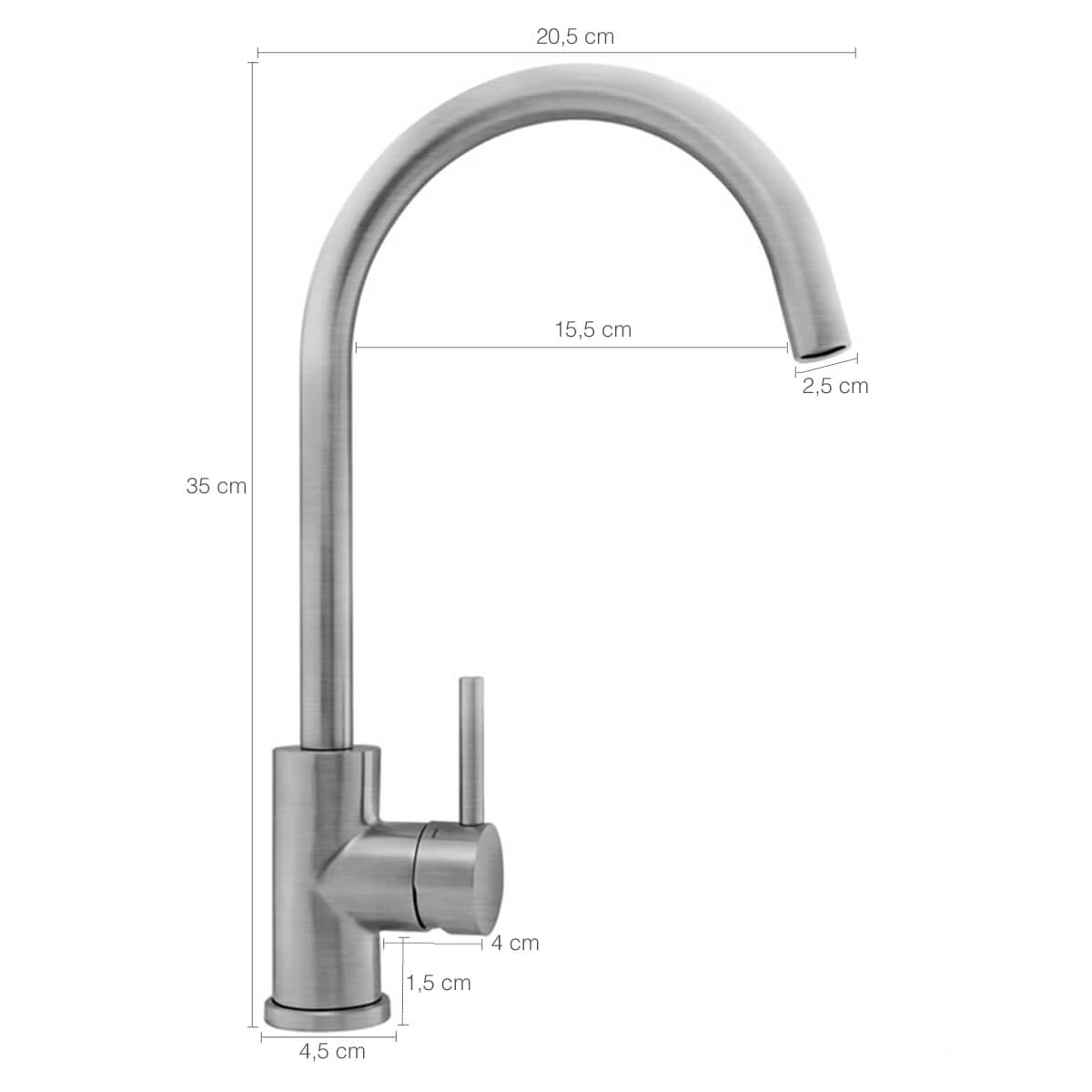 Torneira Misturador Monocomando Água Quente e Fria Bica Alta Inox