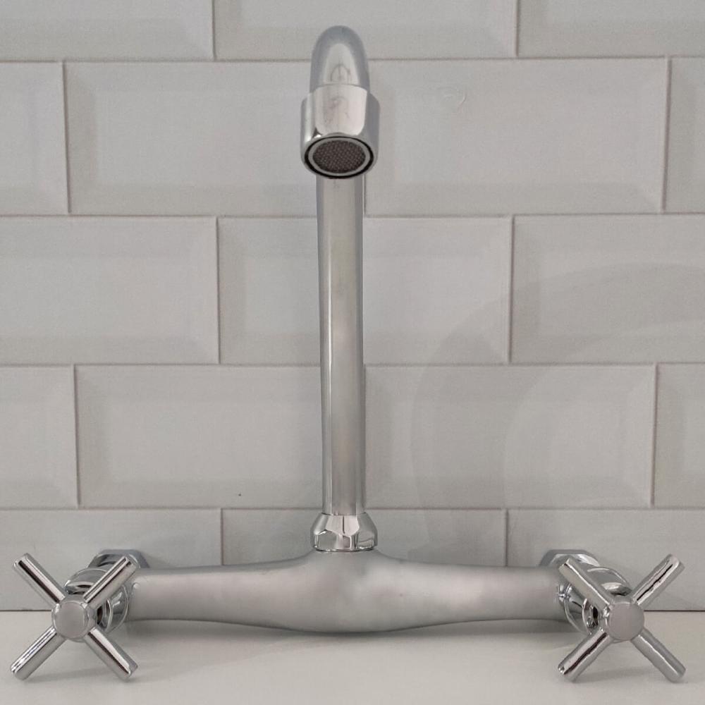 Torneira Misturador De Parede Para Cozinha Área de Serviço Bica Alta Cromada Eco Metais