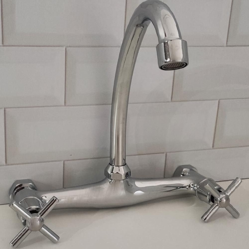 Torneira Misturador De Parede Para Cozinha Área de Serviço Bica Alta Cromada Eco Metais